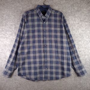 Bugatchi Button Up Shirt Mens XL Blue Plaid Classic Long Sleeve Cotton